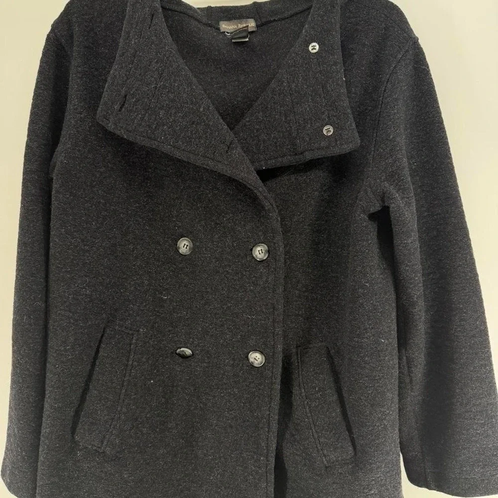 Banana Republic Womens Charcoal Gray Wool Blend Hooded Pea Coat Jacket Italy M